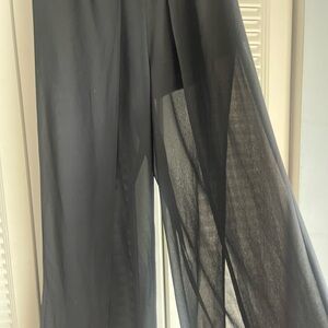 Elegant Black Flowy Pants with Side Slit / Split Seem